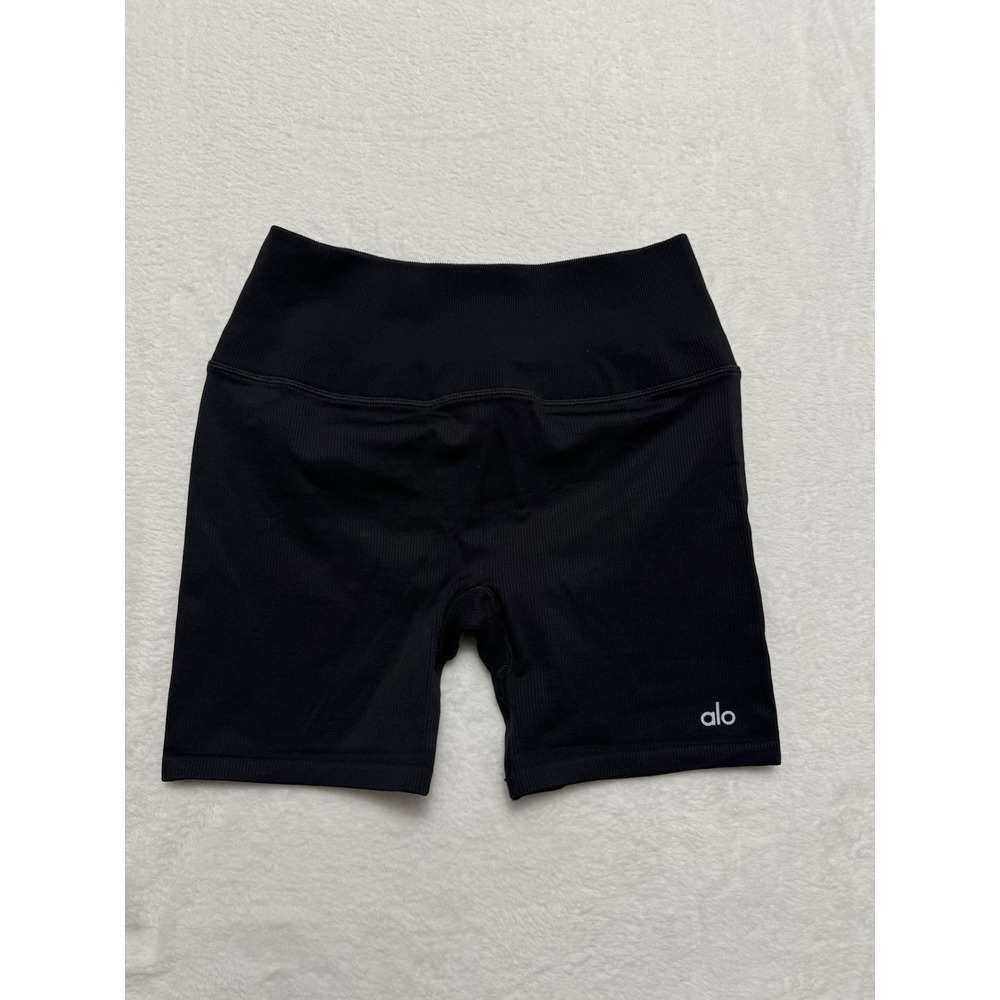 ALO Yoga Airbrush High-Waist Biker Shorts BLACK Running Size Small